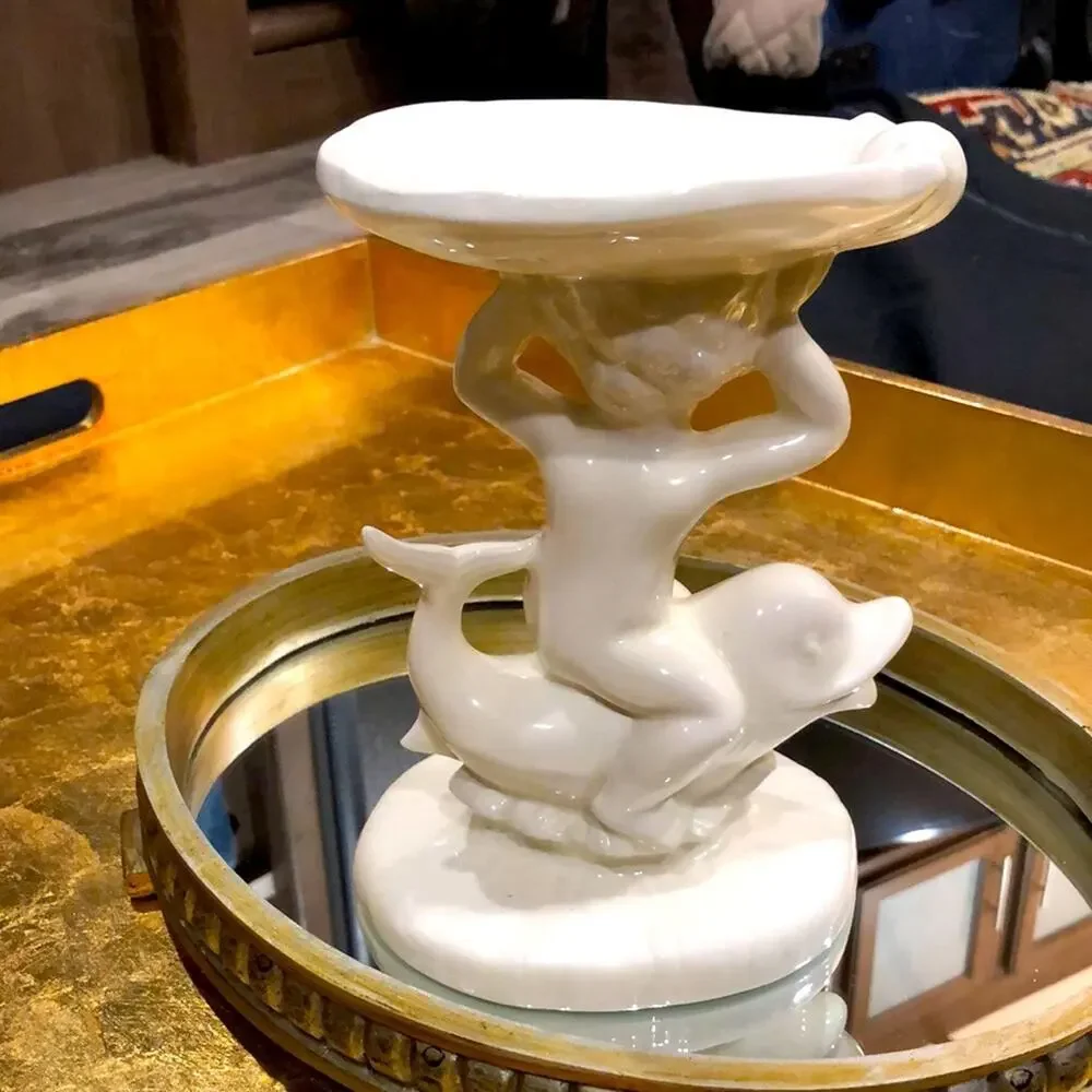 Glossy‎ White Cherub, Dolphin Ceramic Soap Dish/Sponge Holder